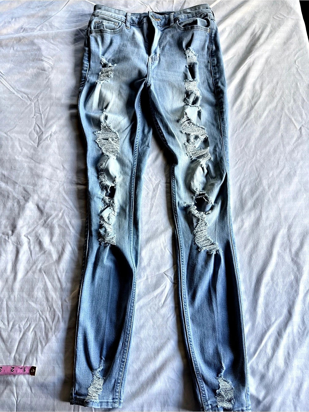 Hollister Curvy High-Rise Super Skinny Distressed Blue Jeans Size 5r Waist 27